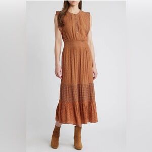 Faherty Woodstock Midi Dress Floral Smocked Flowy Chesnut Sz XL